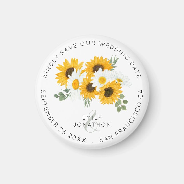 Blommigten Rustic Sunwers Keepsak Spara datum Magnet (Framsidan)