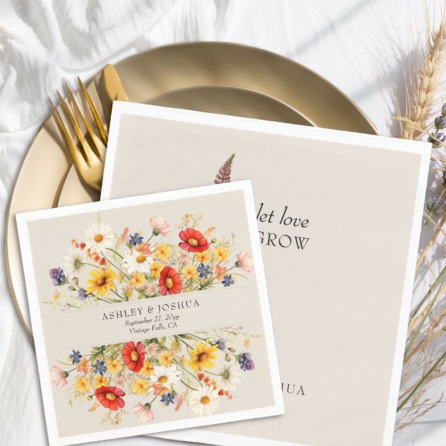 Blommigten Rustic Wildblomfärgad sommarhöst Pappersservett (Cocktail Napkins from the Rustic Wildflower Wedding Collection by Darling & May)