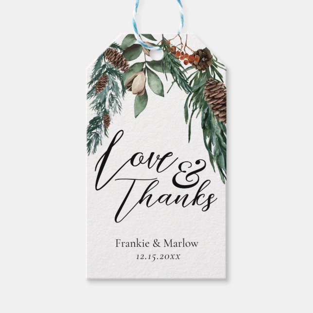 Blommigten Rustic Winter Greenery Gräs Cone Berrie Presentetikett (Framsidan)