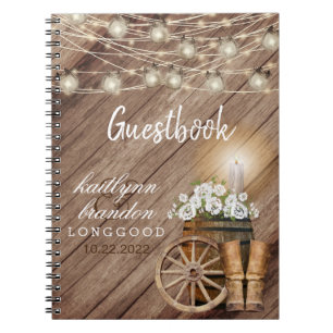 Blommigten Rustic Wood Barrel & White - Guest Bok Anteckningsbok