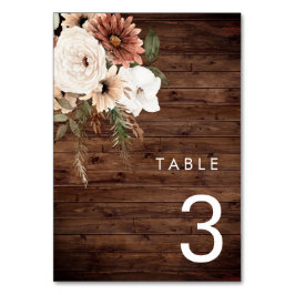 Blommigten Rustic Wood Bröllop Bordsnummer