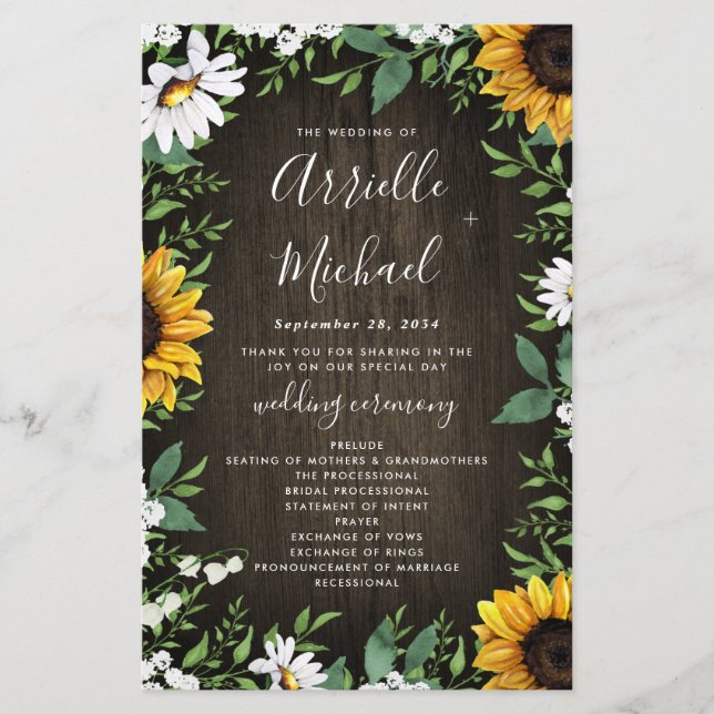 Blommigten Rustic Wood Fall Wedding Program (Framsida)
