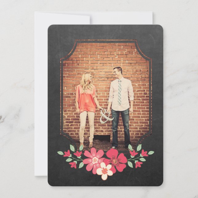 Blommigten Rustik i skrivbordet Spara datumtypogra Inbjudningar (Framsida)