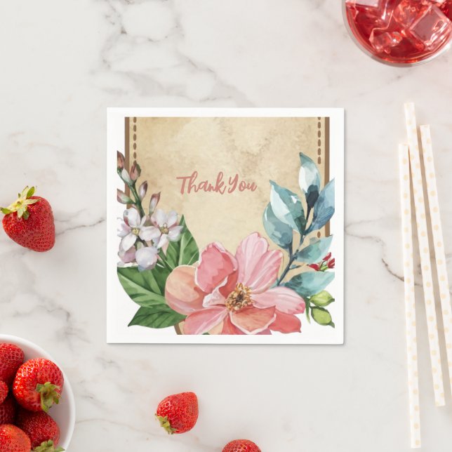 Blommigten Rustik utseende vattenfärg Pappersservett (Insitu)