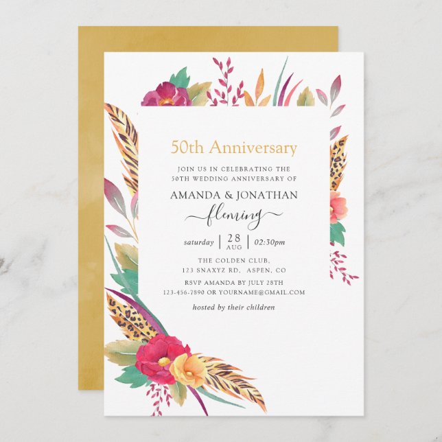 Blommigten Safari, 50:e Bröllop-årsdagen Inbjudningar (Fram/baksida)