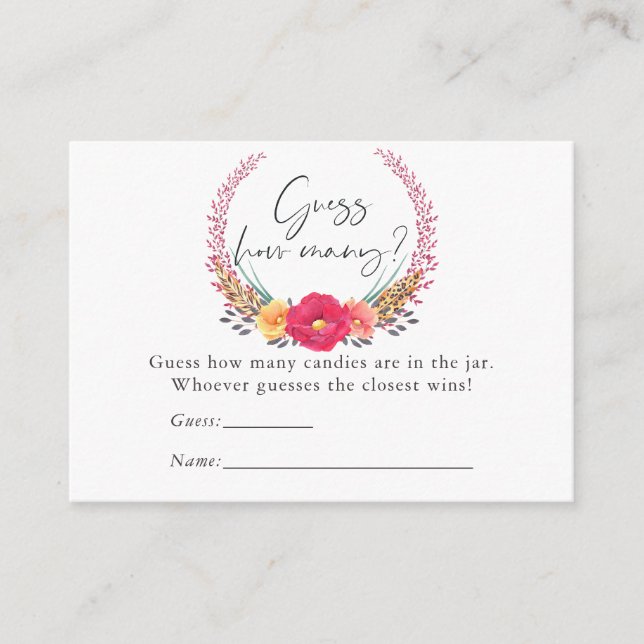 Blommigten Safari Baby Shower Candy Game Tilläggskort (Framsida)