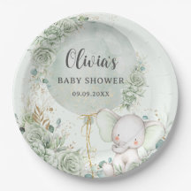 Blommigten Sage Grönt Elephant Baby Shower