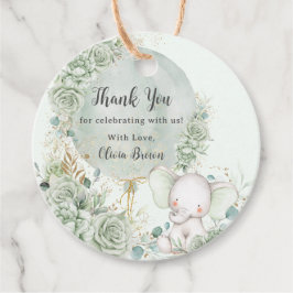 Blommigten Sage Grönt Elephant Baby Shower Neutral Gåvor Etiketter