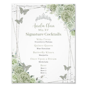 Blommigten Sage Grönt Quinceanera Namnteckning Coc Fototryck