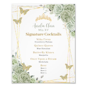 Blommigten Sage Grönt Quinceanera Namnteckning Coc Fototryck