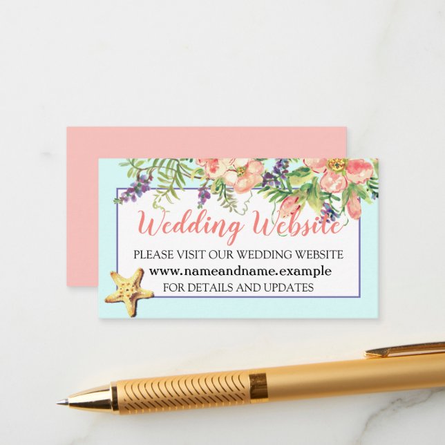 Blommigten Seashells Pearl-webbplats för Aqua Beac Tilläggskort (Fram/Back In Situ)