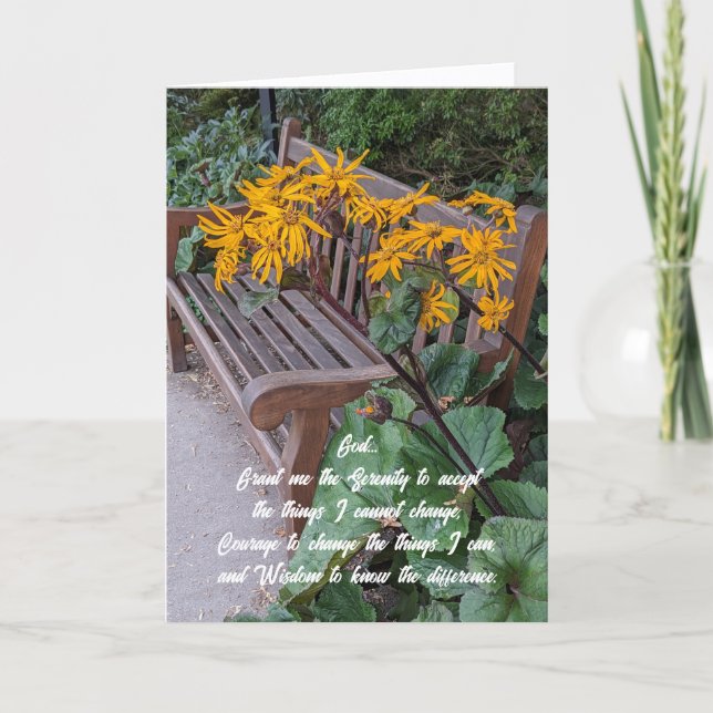 Blommigten Serenity Prayer Garden Bench Kort (Framsida)