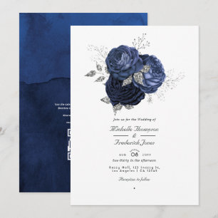Blommigten Silver vid flottan och Faux Glitter QR- Inbjudningar
