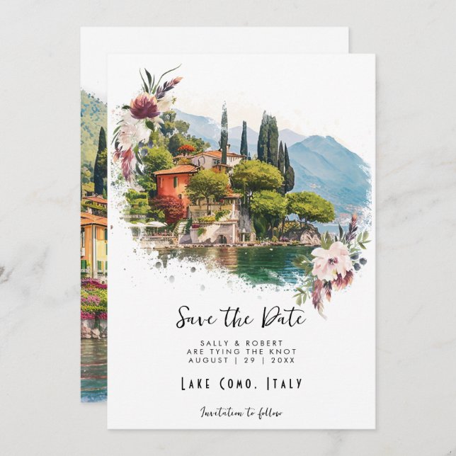 blommigten Sjö Como Italien sparar datumkortet Tack Kort (Fram/baksida)