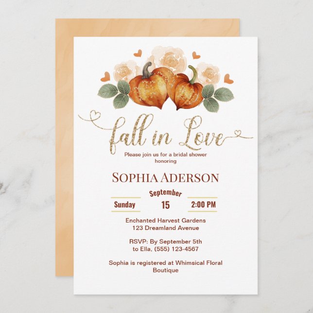 Blommigten sjunker i Kärlek Pumpkin Heart Möhippa Inbjudningar (Fram/baksida)