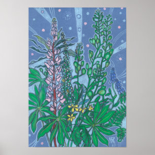 Blommigten Sketch för hösten Bouquet Bluebonnet Wi Poster