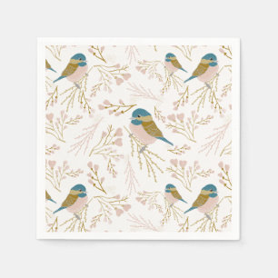 Blommigten Skriv ut Cute Rosa Guld Chickadee Heart Pappersservett
