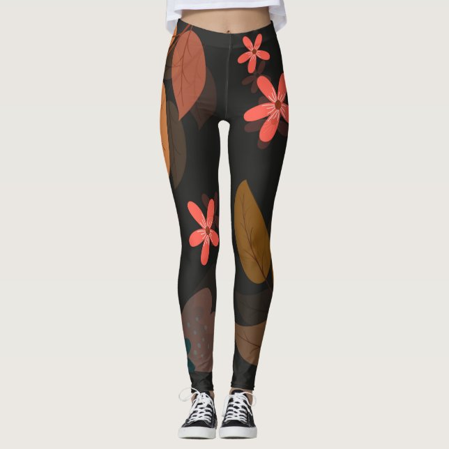 Blommigten skriver ut svarta utskrifter leggings (Framsida)