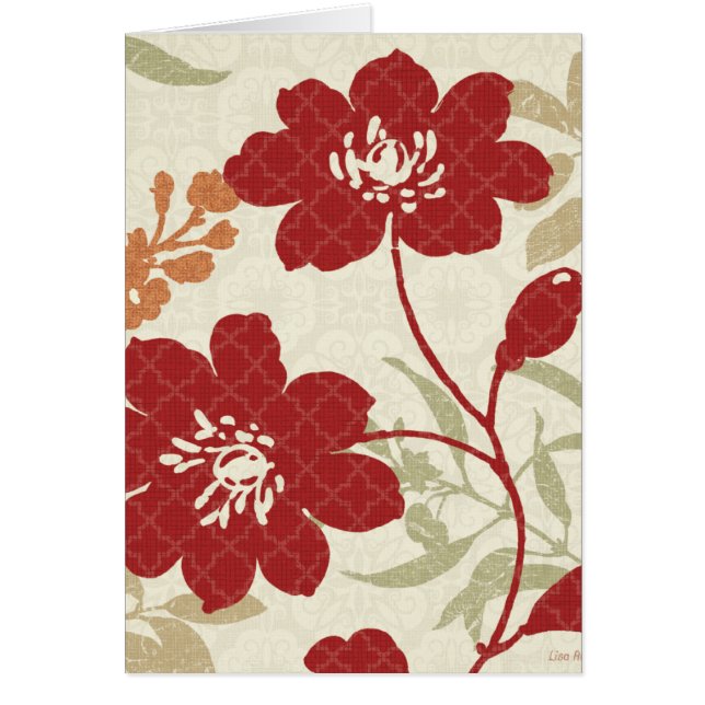 Blommigten skuggar i rött och orange hälsningskort (Framsidan)