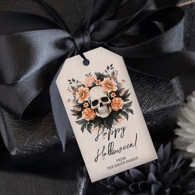 Blommigten Skull för anpassad Vintage Presentetikett (Add a touch of spooky elegance to your Halloween gifts and party favors with these gift tags.)
