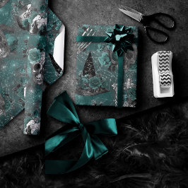 Blommigten Skull Witch | Mörk Gothic Midnight Teal Presentpapper