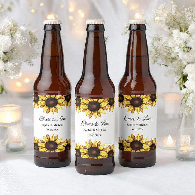 Blommigten Solrosolyckor Bröllop Cheers Ölflaska Etikett (Skapare uppladdad)