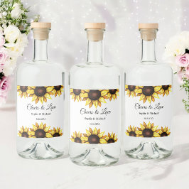 Blommigten Solrosolyckor Bröllop Cheers Spritflaskor Etikett