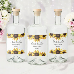 Blommigten Solrosolyckor Bröllop Cheers Spritflaskor Etikett