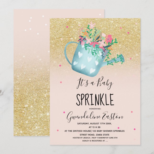 Blommigten som bevattnar kan den guld- inbjudningar (Fram/baksida)