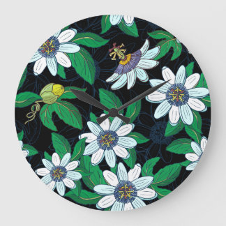 Blommigten Sömlös Passionblomma Black Background Stor Klocka