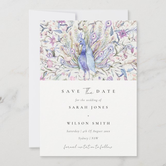 Blommigten Spara datum för klassfärgsfärgen Peacoc Inbjudningar (Framsida)