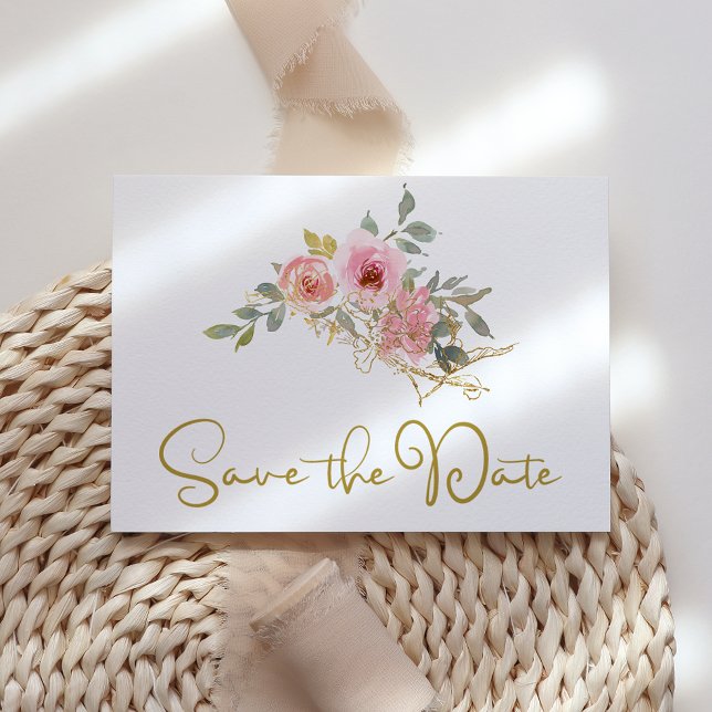 Blommigten Spara datum för  Rosa på vattenfärgsniv Spara Datumet (Skapare uppladdad)