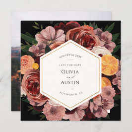 Blommigten Spara datumfoto för höstburgundy Inbjudningar