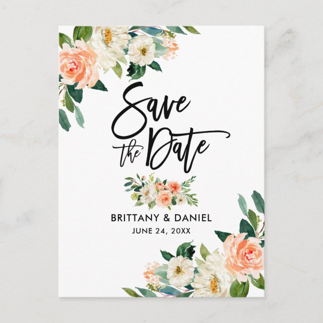Blommigten Spara datumkoral i det moderna penselsk Meddelande Vykort (Framsida)