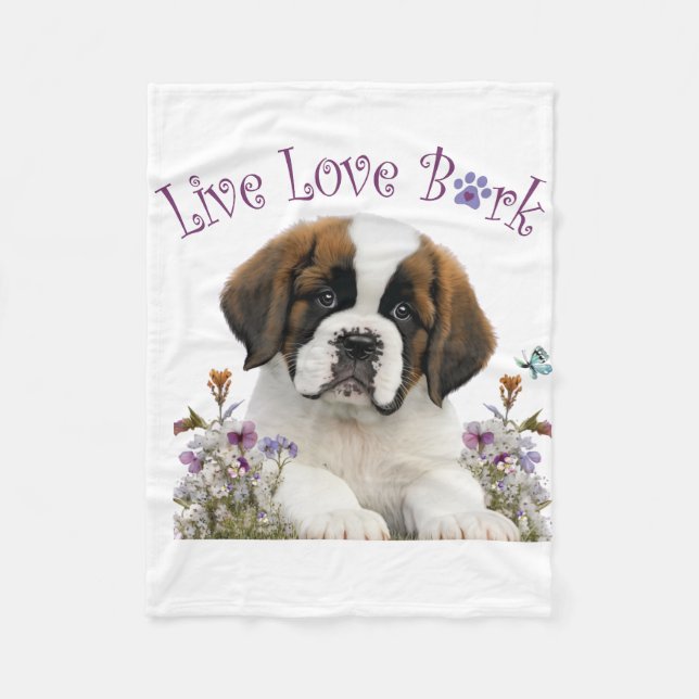 Blommigten St. Bernard Hund Mamma Fleecefilt (Framsidan)