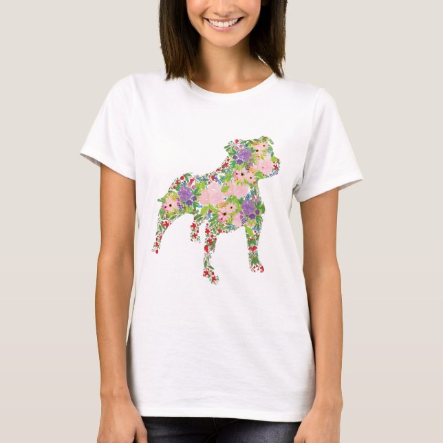 Blommigten Staffordshire Bull Terrier T Shirt (Framsida)