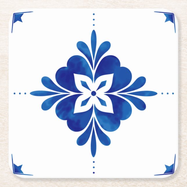 Blommigten Stil i Medelhavsområdet Underlägg Papper Kvadrat (Framsidan)