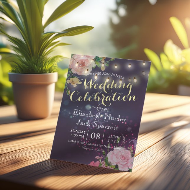 Blommigten String Ljus Lila Gnistra för bröllopsin Inbjudningar (Skapare uppladdad)