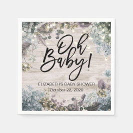 Blommigten String Ljus Rustic Wood för babyskor, C Pappersservett