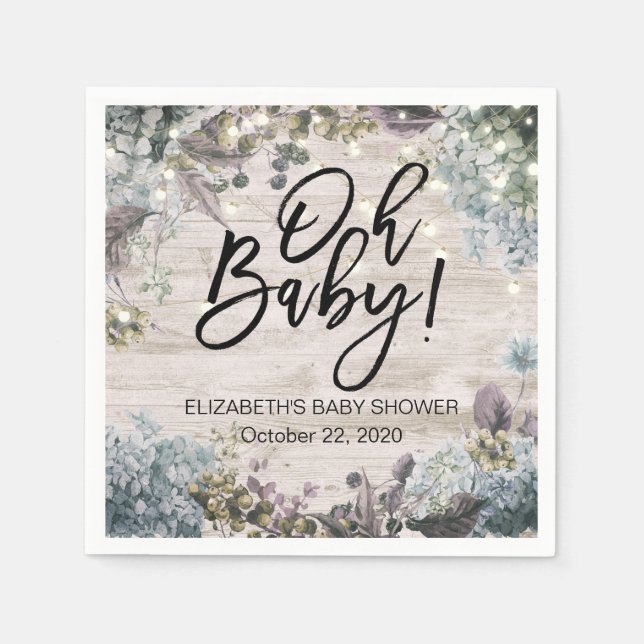 Blommigten String Ljus Rustic Wood för babyskor, C Pappersservett (Framsidan)