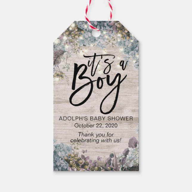 Blommigten String Ljus Wood för babyskor, Tack Presentetikett (Framsidan)