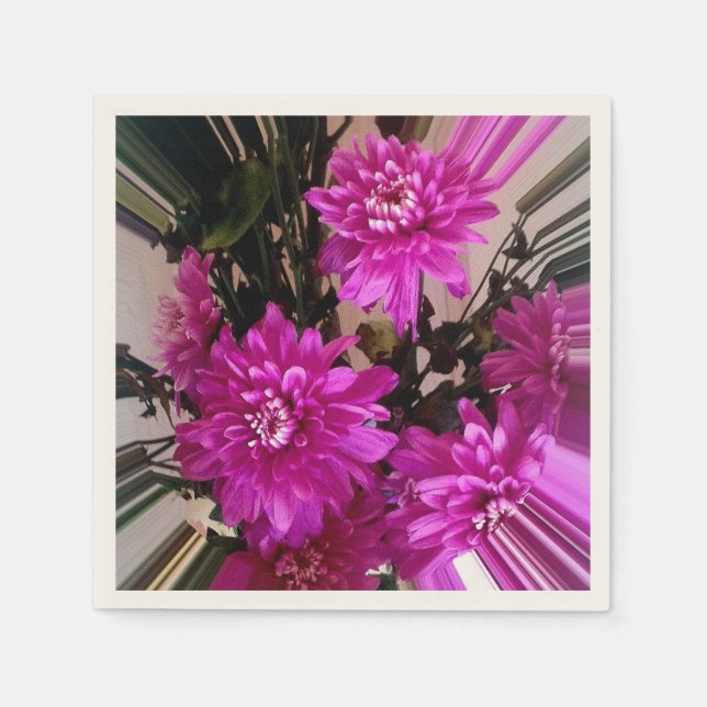 Blommigten Stripe Rosa Flowers Pappersservett (Framsidan)