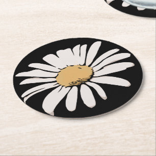 Blommigten Svart Daisy Underlägg Papper Rund