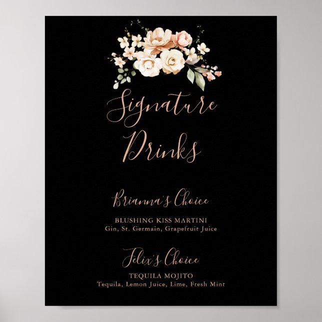 Blommigten Svart formellt Royal Namnteckning Drink Poster (Framsidan)