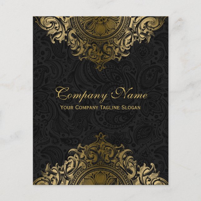Blommigten Svart & Guld Vintage, ornament Flygblad (Framsidan)