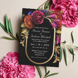 Blommigten Svart Mörk Moody Elegant, hösten Bröllo Vykort