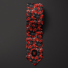 Blommigten Svart och Röd vattenfärg, Monogram Slips