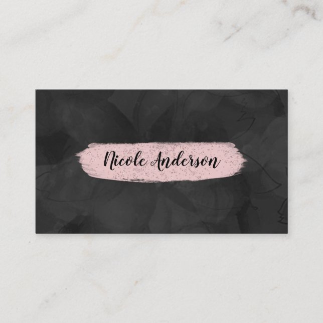 Blommigten Svart och Rosa - vattenfärg Glam Modern Visitkort (Framsida)