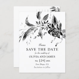 Blommigten Svart och vita blommor Spara datum Vykort