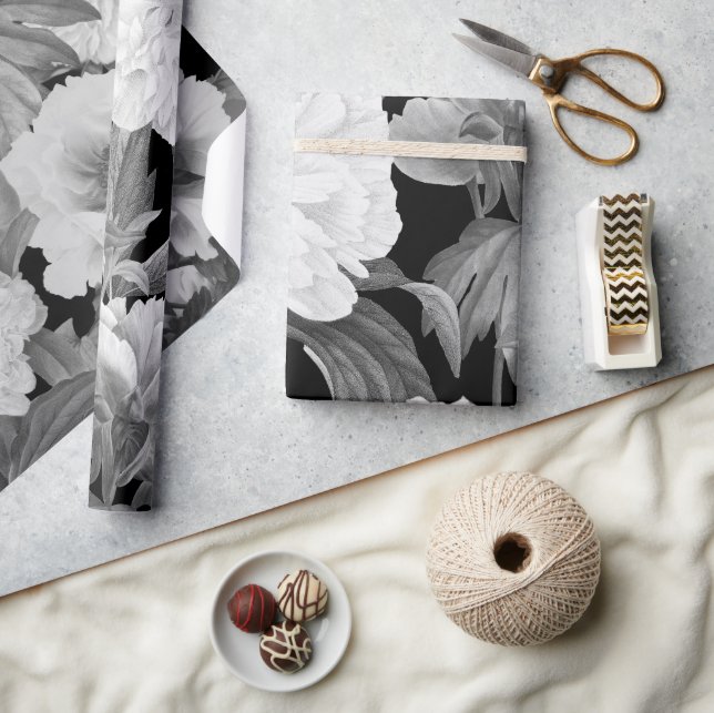 Blommigten Svartvit ponnyer, vattenfärg Presentpapper (Hantverk)